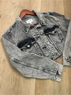 FRAME 100% Cotton Denim Black Gray Acid Wash Cropped Jean Jacket